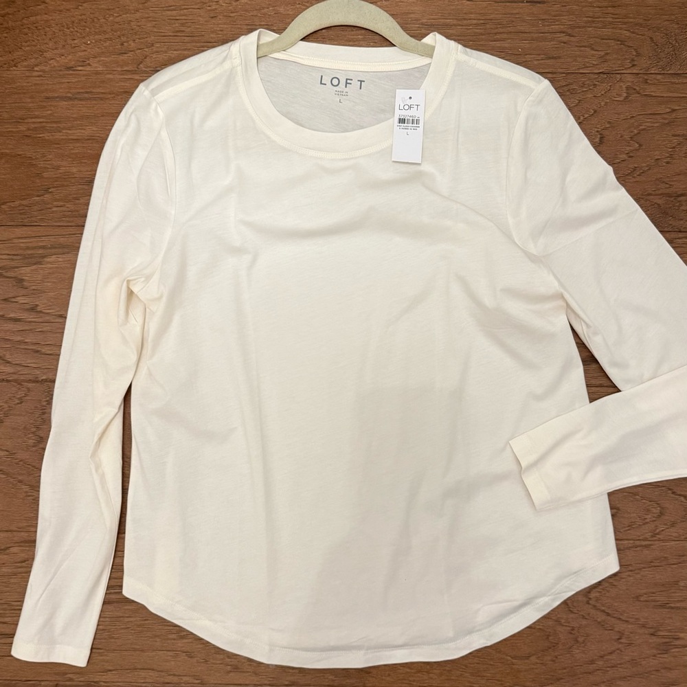 NWT LOFT Cream Long Sleeve Top Tee